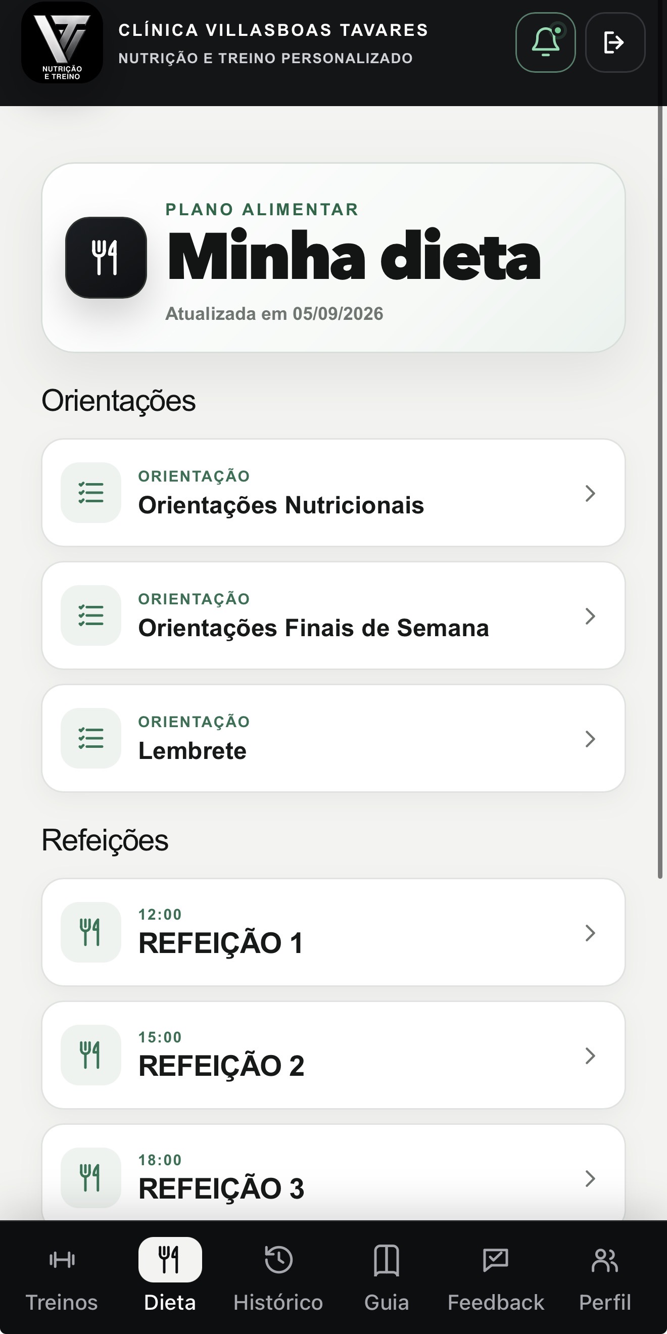 Sua dieta no aplicativo